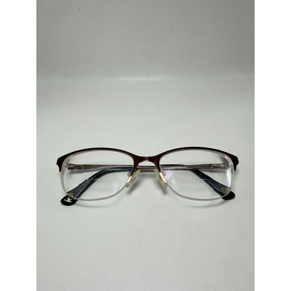 Linda Evans 376 Brown Metal Half Rim Eyeglasses FRAMES ONLY Flex Hinge 53-16-135
